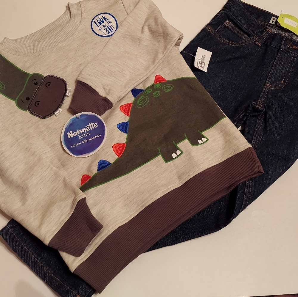 4t Dino Sweater/Sweatshirt and Boot cut jeans